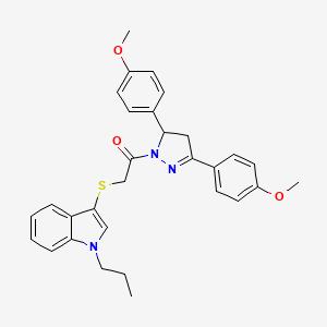 molecular formula C30H31N3O3S B3013602 1-(3,5-双(4-甲氧基苯基)-4,5-二氢-1H-吡唑-1-基)-2-((1-丙基-1H-吲哚-3-基)硫代)乙酮 CAS No. 681217-09-4