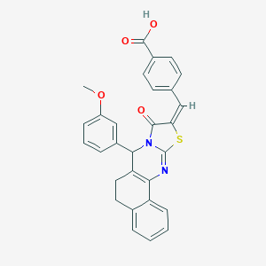 molecular formula C29H22N2O4S B301363 4-[(E)-[11-(3-methoxyphenyl)-13-oxo-15-thia-12,17-diazatetracyclo[8.7.0.02,7.012,16]heptadeca-1(10),2,4,6,16-pentaen-14-ylidene]methyl]benzoic acid 