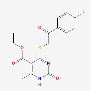 molecular formula C16H15FN2O4S B3013637 4-[2-(4-氟苯基)-2-氧代乙基]硫代-6-甲基-2-氧代-1H-嘧啶-5-甲酸乙酯 CAS No. 900002-47-3