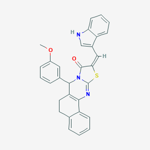 molecular formula C30H23N3O2S B301366 10-(1H-indol-3-ylmethylene)-7-(3-methoxyphenyl)-5,7-dihydro-6H-benzo[h][1,3]thiazolo[2,3-b]quinazolin-9(10H)-one 