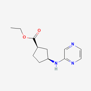 molecular formula C12H17N3O2 B3013667 Ethyl (1R,3S)-3-(pyrazin-2-ylamino)cyclopentane-1-carboxylate CAS No. 2248396-45-2