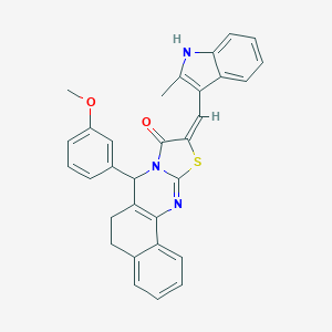 molecular formula C31H25N3O2S B301367 7-(3-methoxyphenyl)-10-[(2-methyl-1H-indol-3-yl)methylene]-5,7-dihydro-6H-benzo[h][1,3]thiazolo[2,3-b]quinazolin-9(10H)-one 