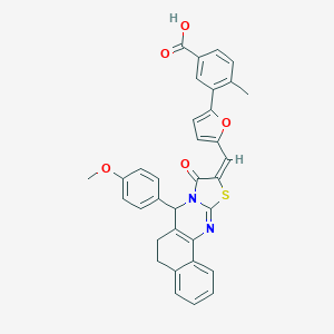 3-[5-[(E)-[11-(4-methoxyphenyl)-13-oxo-15-thia-12,17-diazatetracyclo[8.7.0.02,7.012,16]heptadeca-1(10),2,4,6,16-pentaen-14-ylidene]methyl]furan-2-yl]-4-methylbenzoic acid