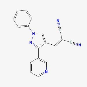 molecular formula C18H11N5 B3013683 2-((1-苯基-3-(吡啶-3-基)-1H-吡唑-4-基)亚甲基)丙二腈 CAS No. 423728-77-2