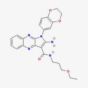 molecular formula C24H25N5O4 B3013684 2-氨基-1-(2,3-二氢-1,4-苯并二氧杂环-6-基)-N-(3-乙氧基丙基)-1H-吡咯并[2,3-b]喹喔啉-3-甲酰胺 CAS No. 843625-99-0