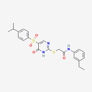 molecular formula C23H25N3O4S2 B3013686 N-(3-乙基苯基)-2-((5-((4-异丙苯基)磺酰基)-6-氧代-1,6-二氢嘧啶-2-基)硫代)乙酰胺 CAS No. 872197-04-1