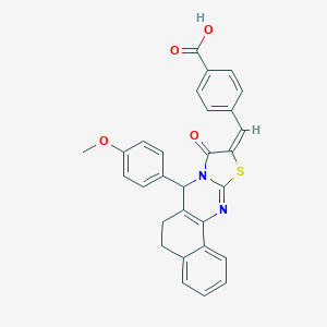molecular formula C29H22N2O4S B301369 4-[(E)-[11-(4-methoxyphenyl)-13-oxo-15-thia-12,17-diazatetracyclo[8.7.0.02,7.012,16]heptadeca-1(10),2,4,6,16-pentaen-14-ylidene]methyl]benzoic acid 