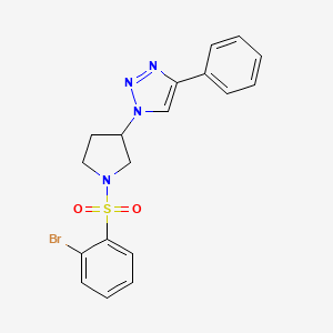 molecular formula C18H17BrN4O2S B3013698 1-(1-((2-bromophenyl)sulfonyl)pyrrolidin-3-yl)-4-phenyl-1H-1,2,3-triazole CAS No. 2034290-96-3