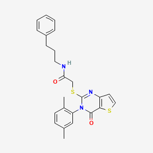 molecular formula C25H25N3O2S2 B3013712 2-{[3-(2,5-dimethylphenyl)-4-oxo-3,4-dihydrothieno[3,2-d]pyrimidin-2-yl]sulfanyl}-N-(3-phenylpropyl)acetamide CAS No. 1291835-32-9