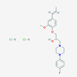 molecular formula C23H31Cl2FN2O3 B3013719 (E)-1-(4-(4-fluorophenyl)piperazin-1-yl)-3-(2-methoxy-4-(prop-1-en-1-yl)phenoxy)propan-2-ol dihydrochloride CAS No. 1331395-57-3