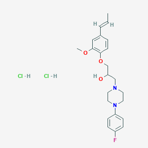 molecular formula C23H31Cl2FN2O3 B3013719 (E)-1-(4-(4-氟苯基)哌嗪-1-基)-3-(2-甲氧基-4-(丙-1-烯-1-基)苯氧基)丙烷-2-醇二盐酸盐 CAS No. 1331395-57-3