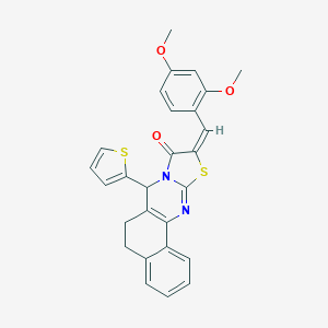 molecular formula C27H22N2O3S2 B301374 10-(2,4-dimethoxybenzylidene)-7-(2-thienyl)-5,7-dihydro-6H-benzo[h][1,3]thiazolo[2,3-b]quinazolin-9(10H)-one 