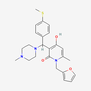 molecular formula C24H29N3O3S B3013752 1-(furan-2-ylmethyl)-4-hydroxy-6-methyl-3-((4-methylpiperazin-1-yl)(4-(methylthio)phenyl)methyl)pyridin-2(1H)-one CAS No. 897612-84-9