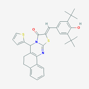 molecular formula C33H34N2O2S2 B301376 10-(3,5-ditert-butyl-4-hydroxybenzylidene)-7-(2-thienyl)-5,7-dihydro-6H-benzo[h][1,3]thiazolo[2,3-b]quinazolin-9(10H)-one 