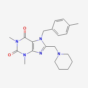 molecular formula C21H27N5O2 B3013764 1,3-dimethyl-7-(4-methylbenzyl)-8-(piperidin-1-ylmethyl)-3,7-dihydro-1H-purine-2,6-dione CAS No. 851939-15-6