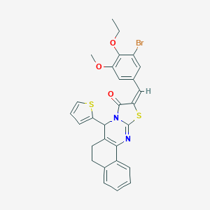 molecular formula C28H23BrN2O3S2 B301377 10-(3-bromo-4-ethoxy-5-methoxybenzylidene)-7-(2-thienyl)-5,7-dihydro-6H-benzo[h][1,3]thiazolo[2,3-b]quinazolin-9(10H)-one 