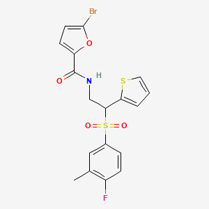 molecular formula C18H15BrFNO4S2 B3013773 5-bromo-N-(2-((4-fluoro-3-methylphenyl)sulfonyl)-2-(thiophen-2-yl)ethyl)furan-2-carboxamide CAS No. 946348-81-8