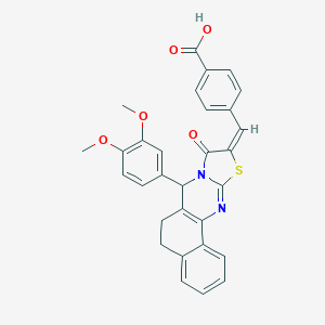 molecular formula C30H24N2O5S B301378 4-[(E)-[11-(3,4-dimethoxyphenyl)-13-oxo-15-thia-12,17-diazatetracyclo[8.7.0.02,7.012,16]heptadeca-1(10),2,4,6,16-pentaen-14-ylidene]methyl]benzoic acid 