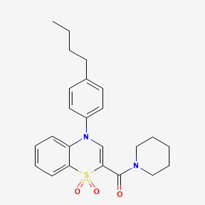 molecular formula C24H28N2O3S B3013788 (4-(4-butylphenyl)-1,1-dioxido-4H-benzo[b][1,4]thiazin-2-yl)(piperidin-1-yl)methanone CAS No. 1031960-57-2