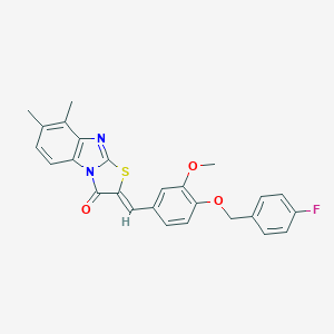 molecular formula C26H21FN2O3S B301380 2-{4-[(4-fluorobenzyl)oxy]-3-methoxybenzylidene}-7,8-dimethyl[1,3]thiazolo[3,2-a]benzimidazol-3(2H)-one 