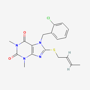 molecular formula C18H19ClN4O2S B3013804 8-[(E)-but-2-enyl]sulfanyl-7-[(2-chlorophenyl)methyl]-1,3-dimethylpurine-2,6-dione CAS No. 332905-23-4