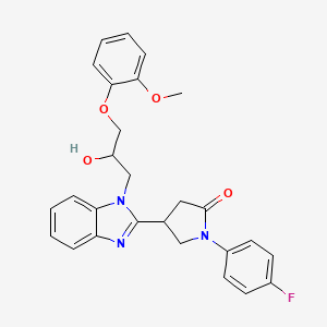 molecular formula C27H26FN3O4 B3013816 1-(4-fluorophenyl)-4-{1-[2-hydroxy-3-(2-methoxyphenoxy)propyl]-1H-benzimidazol-2-yl}pyrrolidin-2-one CAS No. 1018161-84-6