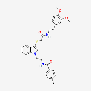 molecular formula C30H33N3O4S B3013821 N-[2-[3-[2-[2-(3,4-dimethoxyphenyl)ethylamino]-2-oxoethyl]sulfanylindol-1-yl]ethyl]-4-methylbenzamide CAS No. 532970-93-7