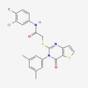 molecular formula C22H17ClFN3O2S2 B3013822 N-(3-氯-4-氟苯基)-2-{[3-(3,5-二甲基苯基)-4-氧代-3,4-二氢噻吩并[3,2-d]嘧啶-2-基]硫代}乙酰胺 CAS No. 1261012-72-9