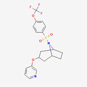 molecular formula C19H19F3N2O4S B3013825 (1R,5S)-3-(pyridin-3-yloxy)-8-((4-(trifluoromethoxy)phenyl)sulfonyl)-8-azabicyclo[3.2.1]octane CAS No. 2109175-74-6