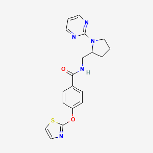molecular formula C19H19N5O2S B3013831 N-{[1-(嘧啶-2-基)吡咯烷-2-基]甲基}-4-(1,3-噻唑-2-氧基)苯甲酰胺 CAS No. 2097920-95-9