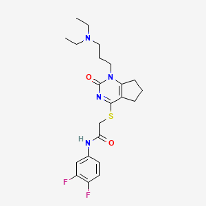molecular formula C22H28F2N4O2S B3013862 2-((1-(3-(二乙氨基)丙基)-2-氧代-2,5,6,7-四氢-1H-环戊并[d]嘧啶-4-基)硫代)-N-(3,4-二氟苯基)乙酰胺 CAS No. 898460-68-9