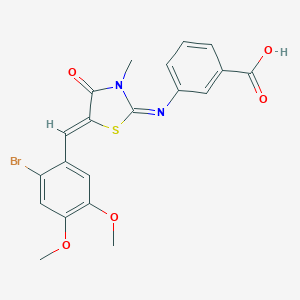 molecular formula C20H17BrN2O5S B301387 3-{[5-(2-Bromo-4,5-dimethoxybenzylidene)-3-methyl-4-oxo-1,3-thiazolidin-2-ylidene]amino}benzoic acid 