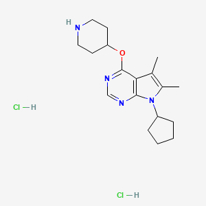 molecular formula C18H28Cl2N4O B3013874 4-({7-cyclopentyl-5,6-dimethyl-7H-pyrrolo[2,3-d]pyrimidin-4-yl}oxy)piperidine dihydrochloride CAS No. 1955499-34-9