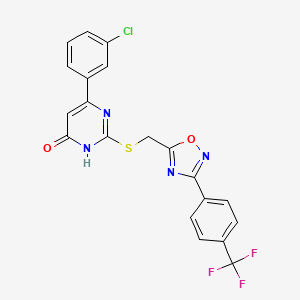 molecular formula C20H12ClF3N4O2S B3013876 6-(3-Chlorophenyl)-2-(((3-(4-(trifluoromethyl)phenyl)-1,2,4-oxadiazol-5-yl)methyl)thio)pyrimidin-4-ol CAS No. 1286125-62-9