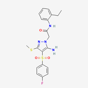 2-(5-amino-4-((4-fluorophenyl)sulfonyl)-3-(methylthio)-1H-pyrazol-1-yl)-N-(2-ethylphenyl)acetamide