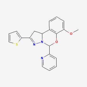 molecular formula C20H17N3O2S B3013888 7-methoxy-5-(pyridin-2-yl)-2-(thiophen-2-yl)-5,10b-dihydro-1H-benzo[e]pyrazolo[1,5-c][1,3]oxazine CAS No. 899939-82-3