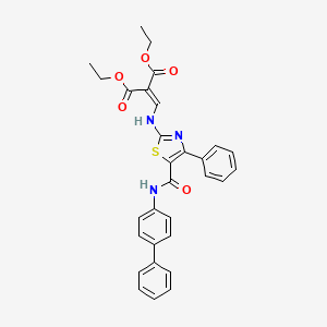 molecular formula C30H27N3O5S B3013892 2-(((5-([1,1'-联苯]-4-基氨基羰基)-4-苯基噻唑-2-基)氨基)亚甲基)丙二酸二乙酯 CAS No. 314244-49-0