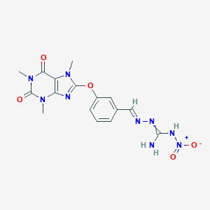 molecular formula C16H17N9O5 B301390 1-nitro-2-[(E)-[3-(1,3,7-trimethyl-2,6-dioxopurin-8-yl)oxyphenyl]methylideneamino]guanidine 