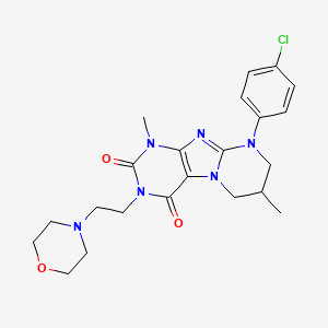 B3013915 9-(4-chlorophenyl)-1,7-dimethyl-3-(2-morpholin-4-ylethyl)-6,7,8,9-tetrahydropyrimido[2,1-f]purine-2,4(1H,3H)-dione CAS No. 923400-08-2