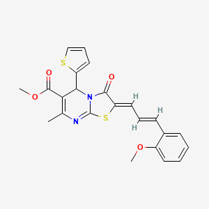 B3013923 (Z)-methyl 2-((E)-3-(2-methoxyphenyl)allylidene)-7-methyl-3-oxo-5-(thiophen-2-yl)-3,5-dihydro-2H-thiazolo[3,2-a]pyrimidine-6-carboxylate CAS No. 537684-92-7