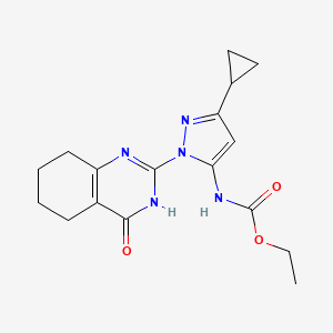 molecular formula C17H21N5O3 B3013945 乙基(3-环丙基-1-(4-氧代-3,4,5,6,7,8-六氢喹唑啉-2-基)-1H-吡唑-5-基)氨基甲酸酯 CAS No. 1207022-58-9