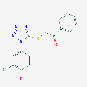 molecular formula C15H10ClFN4OS B301396 2-{[1-(3-chloro-4-fluorophenyl)-1H-tetraazol-5-yl]sulfanyl}-1-phenylethanone 