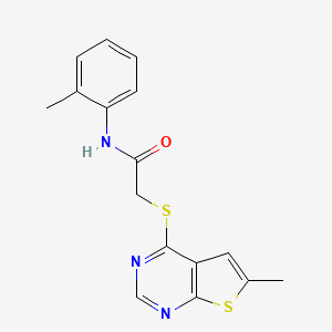 molecular formula C16H15N3OS2 B3013966 2-((6-methylthieno[2,3-d]pyrimidin-4-yl)thio)-N-(o-tolyl)acetamide CAS No. 878696-58-3