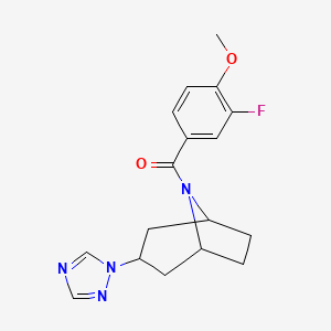 molecular formula C17H19FN4O2 B3013970 ((1R,5S)-3-(1H-1,2,4-triazol-1-yl)-8-azabicyclo[3.2.1]octan-8-yl)(3-fluoro-4-methoxyphenyl)methanone CAS No. 2320382-80-5