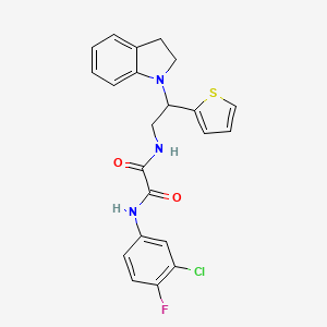 molecular formula C22H19ClFN3O2S B3013973 N1-(3-chloro-4-fluorophenyl)-N2-(2-(indolin-1-yl)-2-(thiophen-2-yl)ethyl)oxalamide CAS No. 898424-39-0