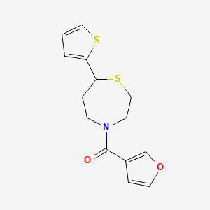 molecular formula C14H15NO2S2 B3014010 Furan-3-yl(7-(thiophen-2-yl)-1,4-thiazepan-4-yl)methanone CAS No. 1706088-41-6