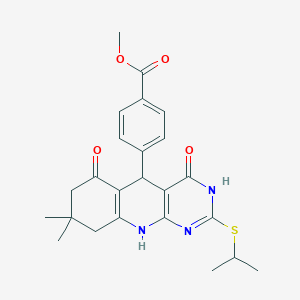 molecular formula C24H27N3O4S B3014011 4-(2-(异丙硫基)-8,8-二甲基-4,6-二氧代-3,4,5,6,7,8,9,10-八氢吡啶并[4,5-b]喹啉-5-基)苯甲酸甲酯 CAS No. 627048-64-0