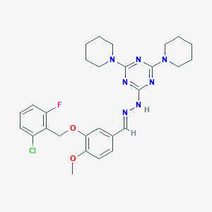 molecular formula C28H33ClFN7O2 B301402 3-[(2-Chloro-6-fluorobenzyl)oxy]-4-methoxybenzaldehyde [4,6-di(1-piperidinyl)-1,3,5-triazin-2-yl]hydrazone 