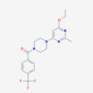 molecular formula C19H21F3N4O2 B3014031 (4-(6-Ethoxy-2-methylpyrimidin-4-yl)piperazin-1-yl)(4-(trifluoromethyl)phenyl)methanone CAS No. 946323-91-7