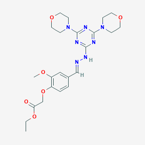 molecular formula C23H31N7O6 B301404 ethyl {4-[(E)-{2-[4,6-di(morpholin-4-yl)-1,3,5-triazin-2-yl]hydrazinylidene}methyl]-2-methoxyphenoxy}acetate 